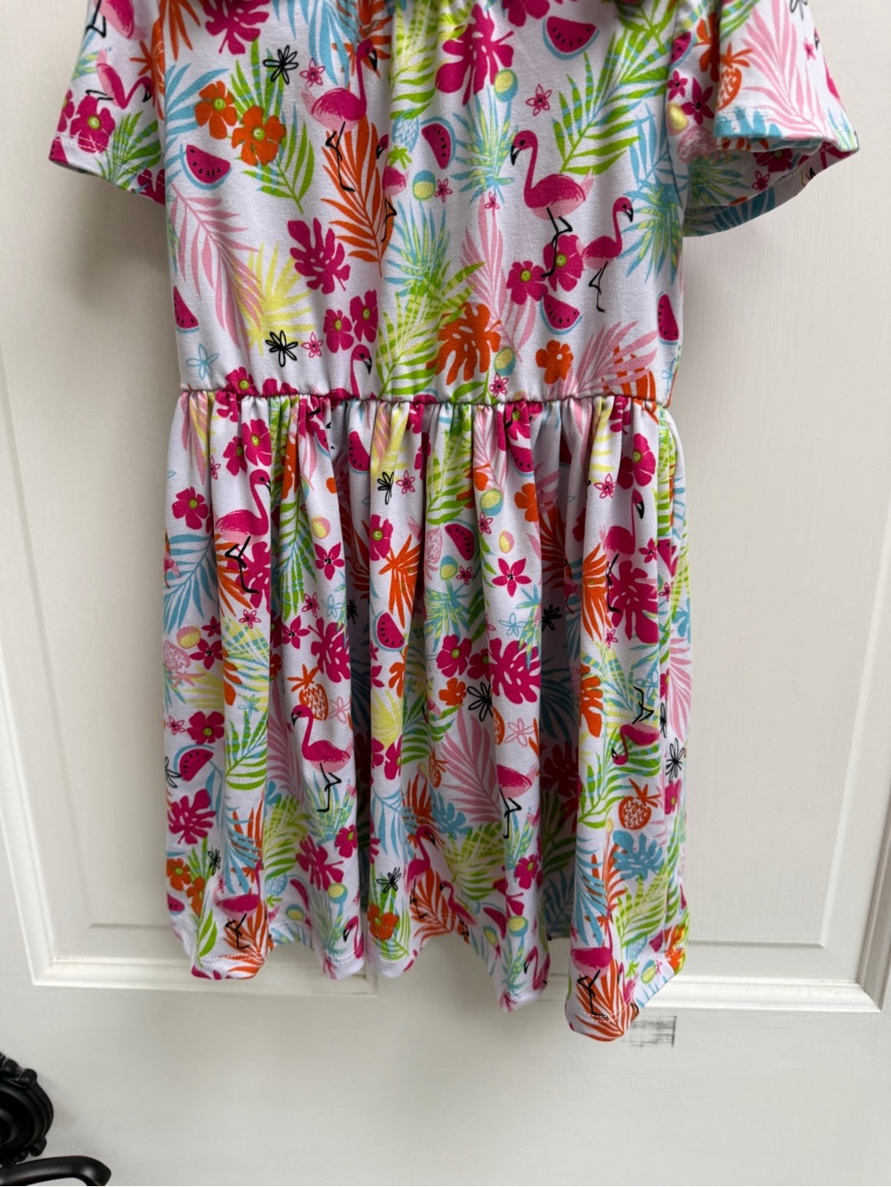 Forever Me Girls' 4 Pink Multi Flamingo & Tropical Print Dress Shoulder Ties - Picture 6 of 8